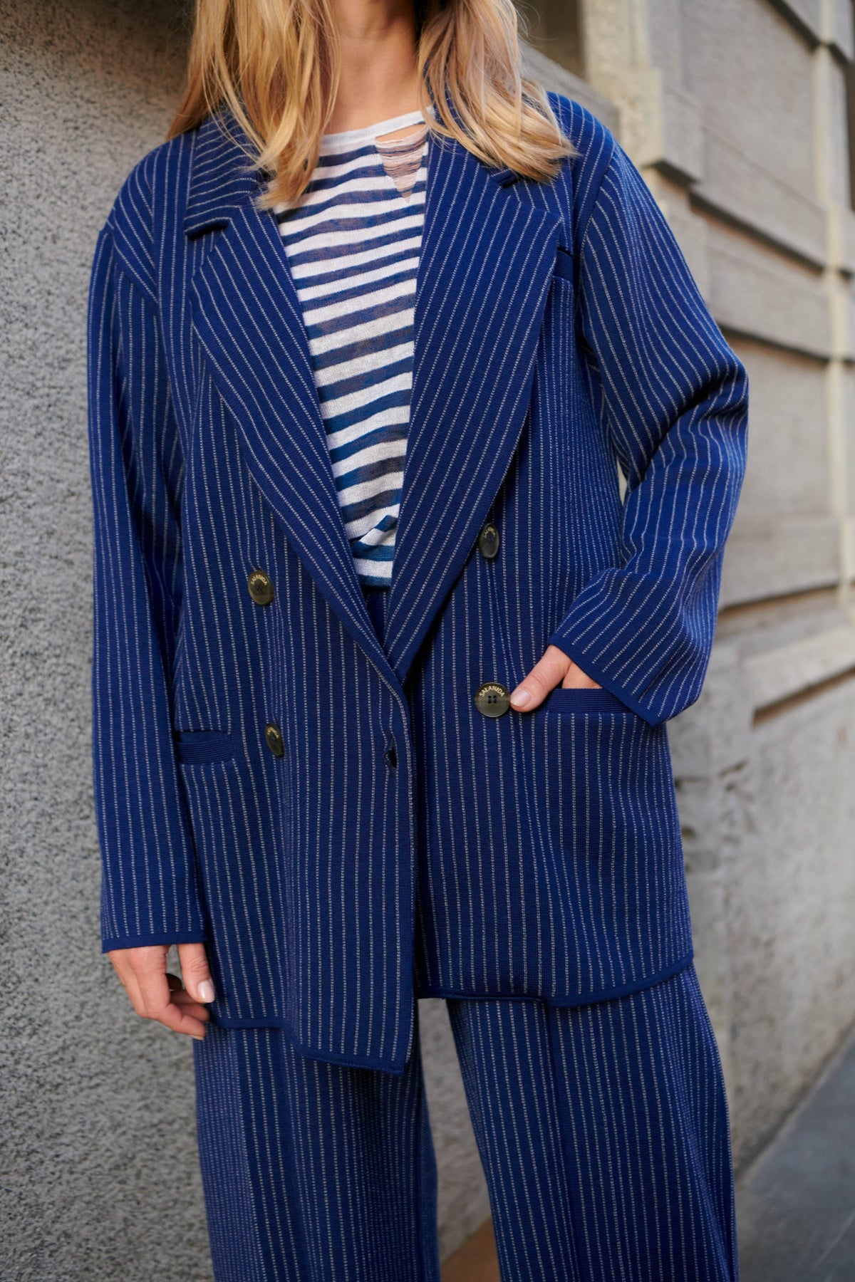 Forza Pinstripe Knitted 100% Merino Blazer
